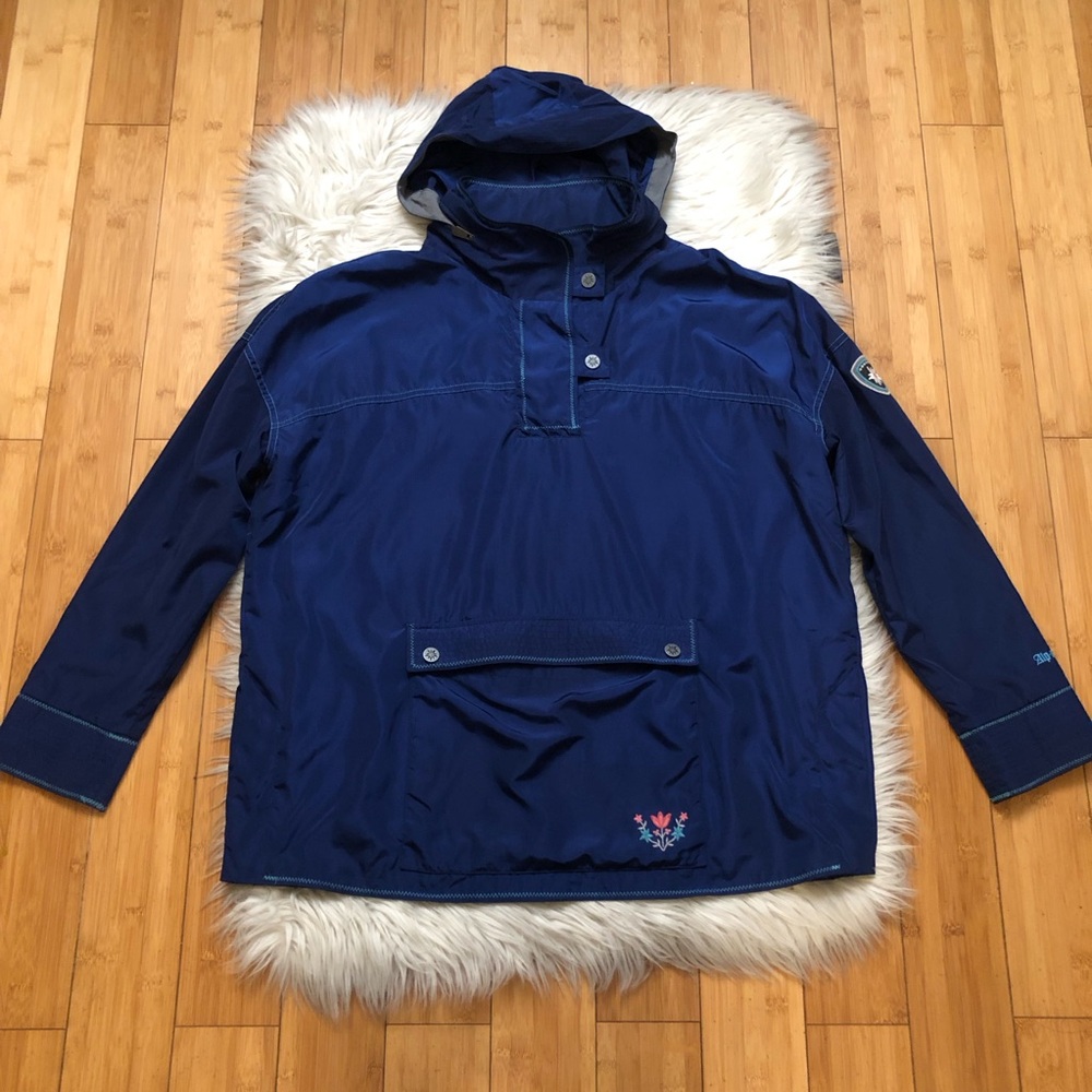 Alp-n-Rock Blue Hooded Kangaroo Pocket Windbreaker Lightweight Jacket size L